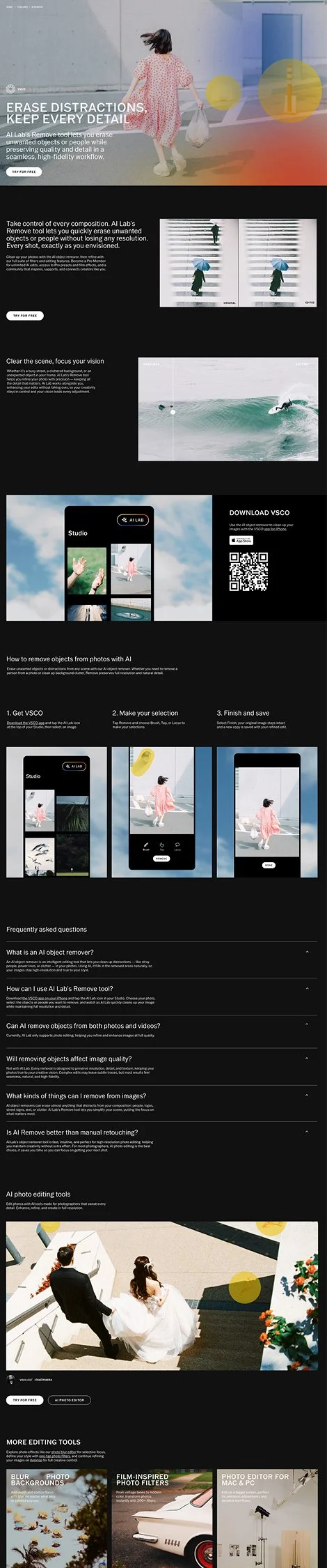 Website design for VSCO AI Lab. Page layout. AI Branding and Design for VSCO AI Lab by Kirsten Townsend.