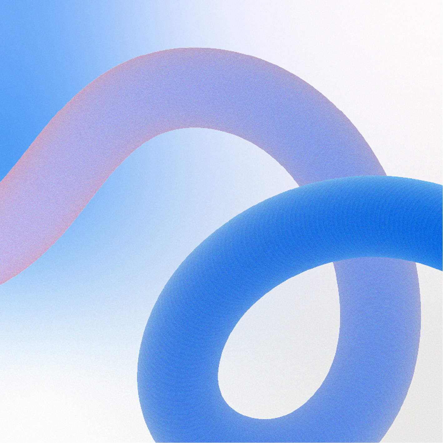 Abstract digital art featuring overlapping 3D rings in shades of purple and blue with a gradient background.