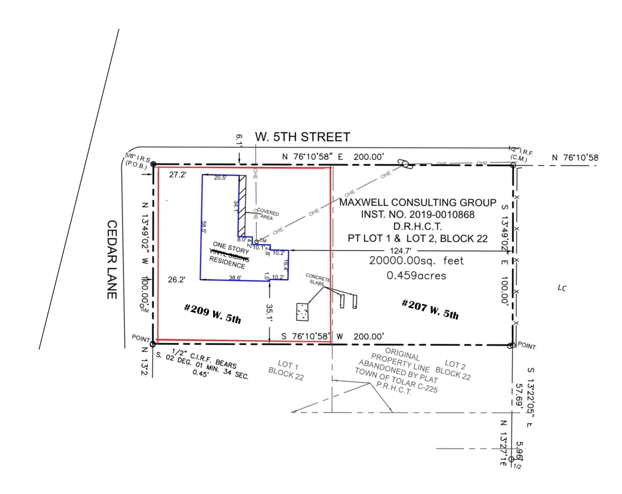 There are TWO lots on this property. This home listing is for #209 W. 5th Street, which is 100 x 100. I also own the adjoining 100 x 100 lot (almost 1/4 acre)- #207 W. 5th) which is offered first to the house buyer of #209 for $60,000. 
