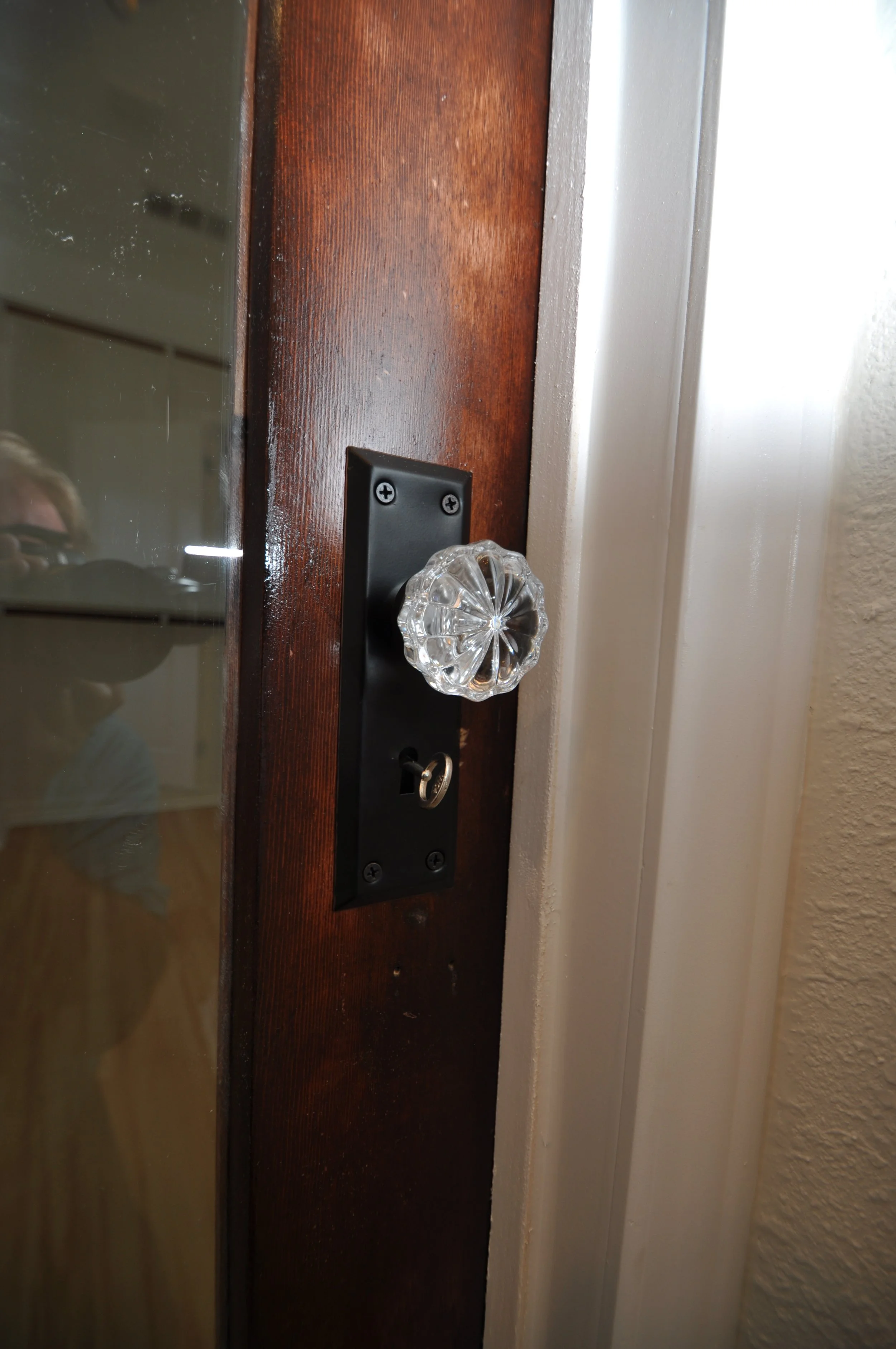 We have incorporated every possible detail, small and large to maintain a cohesive vintage feel. This glass door knob looks 'old' but is actually brand new.