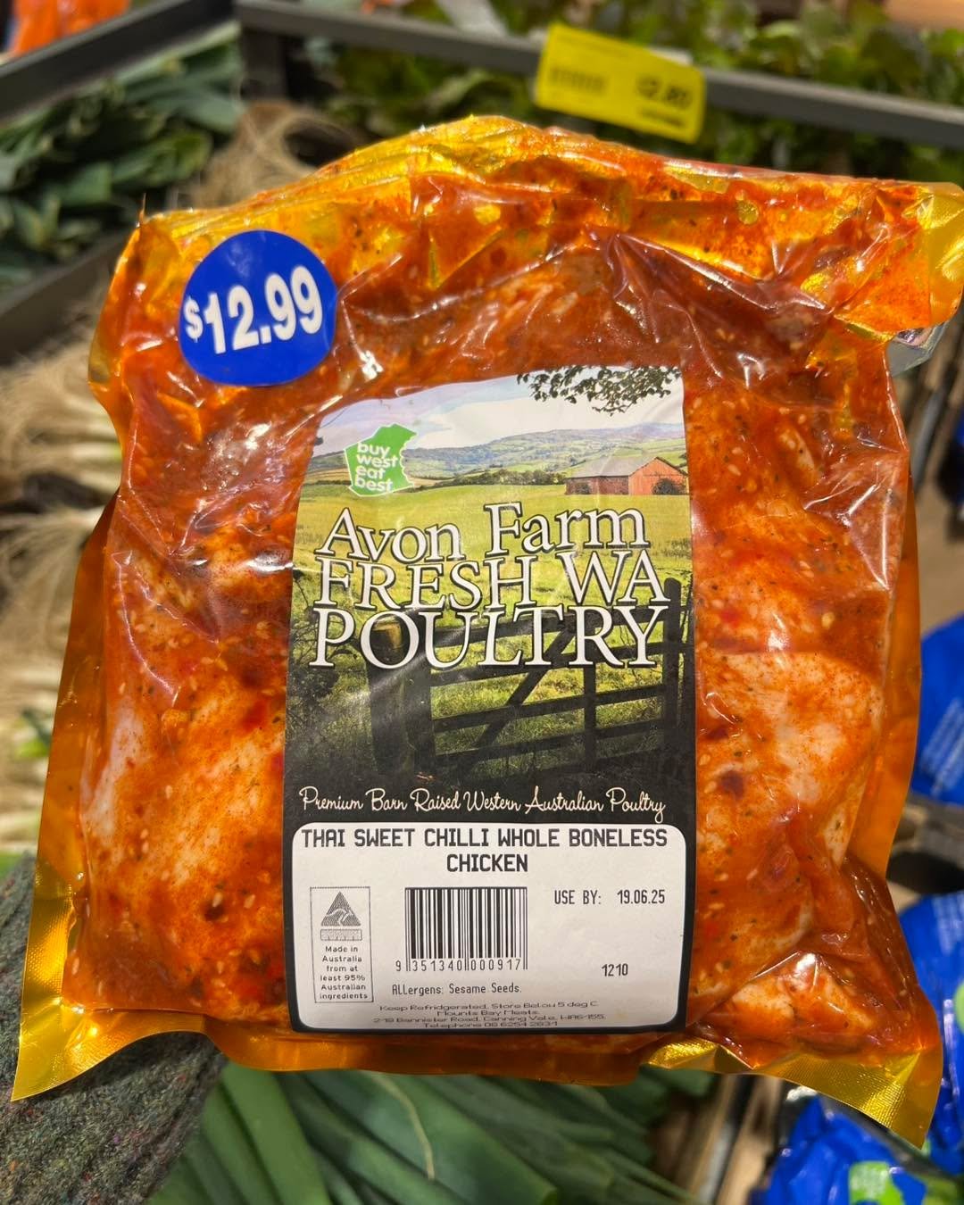 🔥 NEW IN! 🔥

Thai Sweet Chilli Whole Boneless Chicken &ndash; now available from Avon Farm!
Fresh, tender WA poultry marinated to perfection in sweet and spicy Thai flavours.
Perfect for the BBQ, oven, or grill &ndash; no bones, no fuss, just flavo