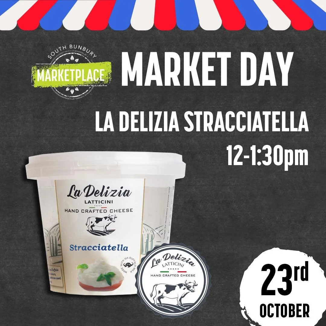 It's Market Day Today at South Bunbury Marketplace!

Come down and taste the delicious local La Delizia Latticini's super fresh Stracciatella  cheese - available in-store from 12:00pm to 1:30pm today only!

Don't miss your chance to sample some of th