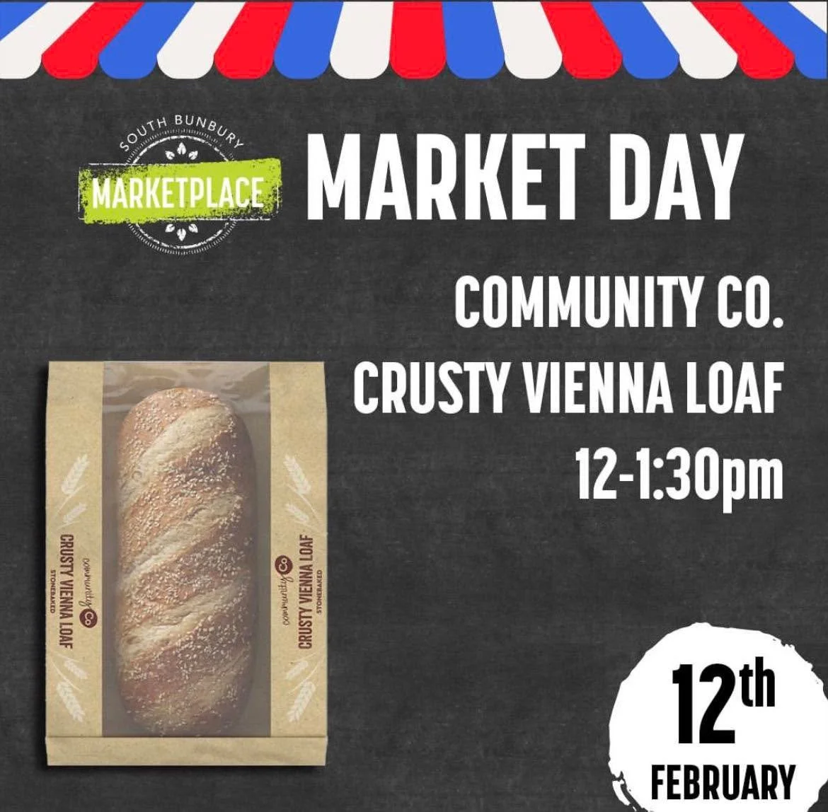 🥖 It&rsquo;s Market Day at South Bunbury Marketplace!

Pop in between 12&ndash;1:30pm today and enjoy a taste of our delicious Vienna loaf, freshly baked in store. We&rsquo;d love to see you!

#southbunburymarketplace #sbmarketplace #yourlocalmarket