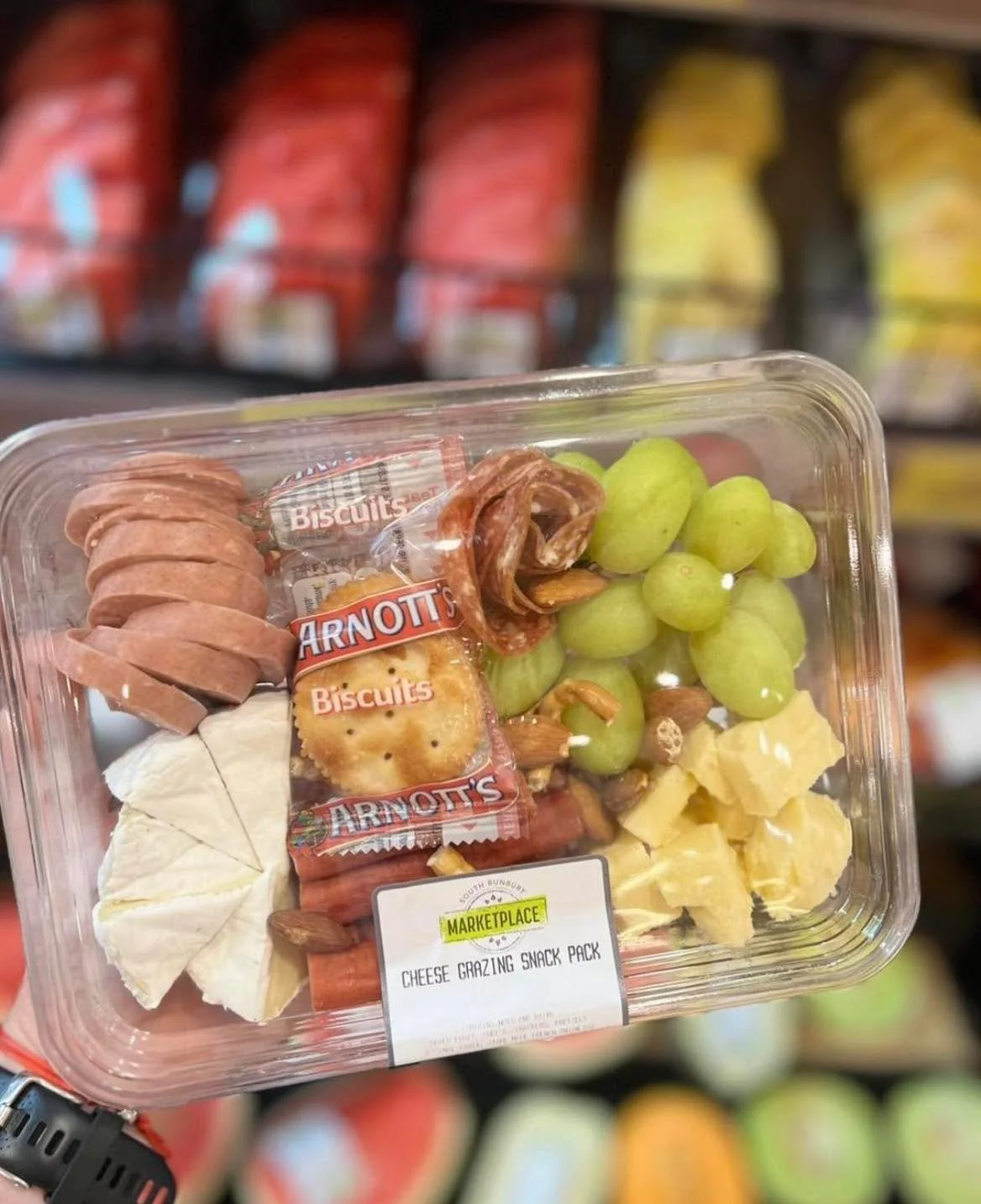 Snack time just got delicious!

Our in-store prepared Cheese Grazing
Snack Packs are perfect for any occasion. 

Featuring a mouthwatering selection of cheeses, crackers, and tasty pairings-grab one today!

The perfect snack box to take to the footy 