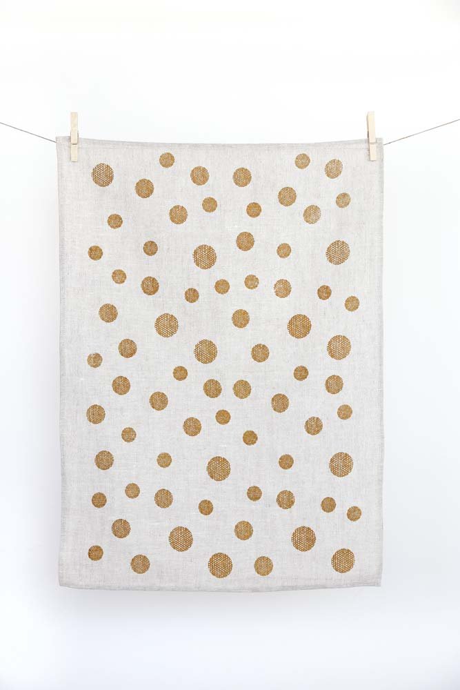 Linen Tea Towel - Gold Spots