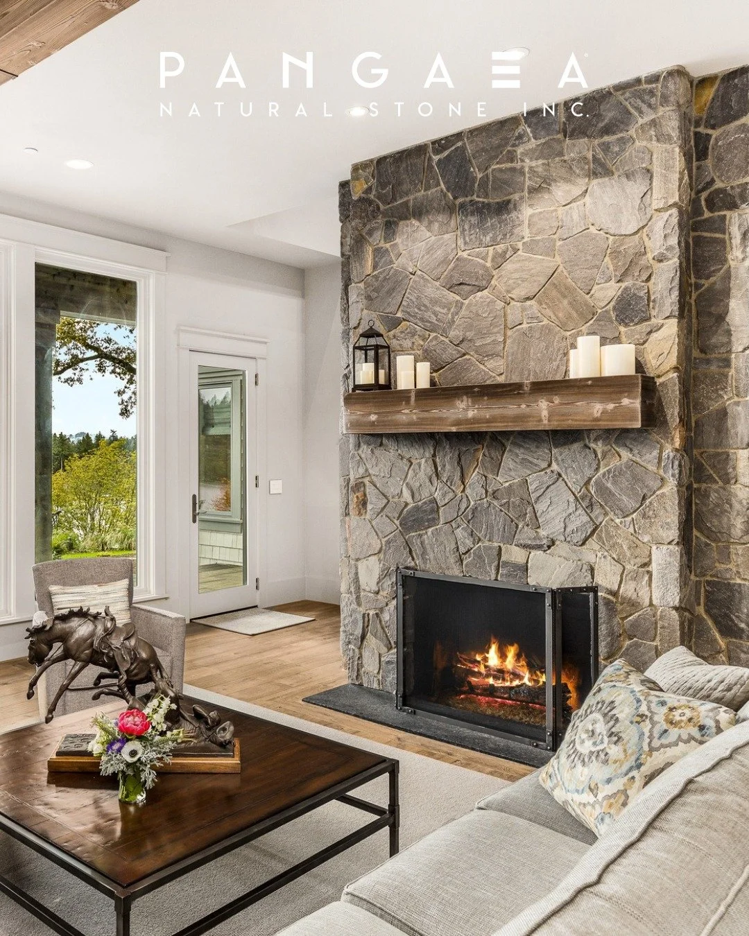 Farmhouse charm turned all the way up. Our Cambrian Fieldstone bringing the cozy, the character, and the kind of texture that makes you want to cancel your plans and stay fireside. We can already picture it decked out for the holidays. Shout out to W