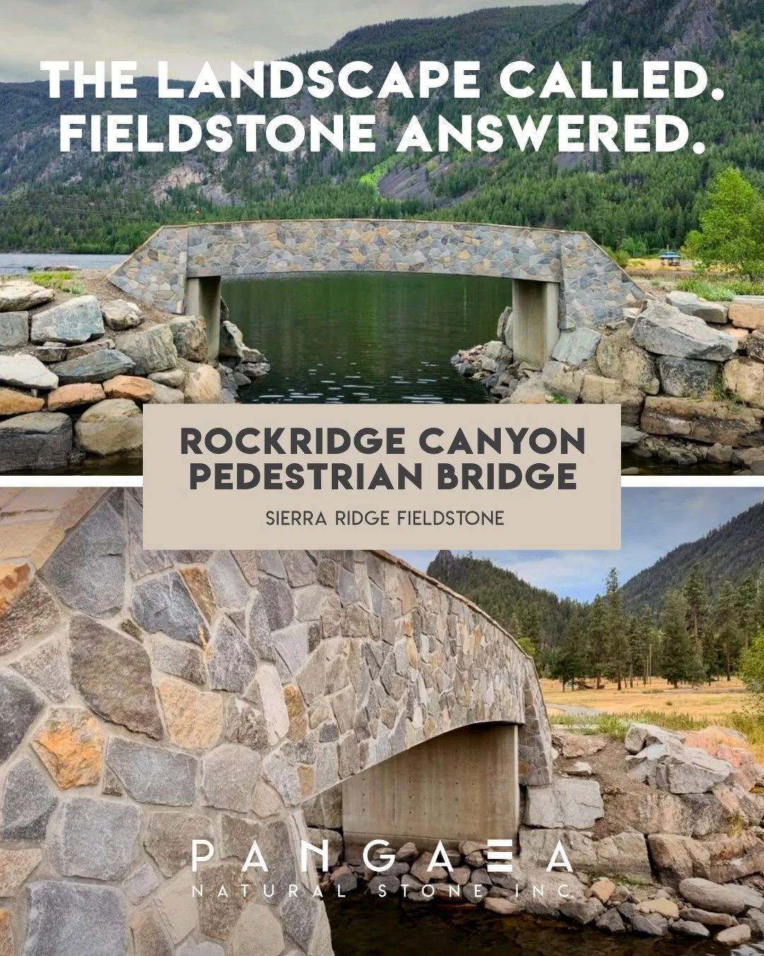 This is the kind of bridge you'd walk across twice.

And honestly, we'd probably stop halfway just to admire the stone.

At RockRidge Canyon Hotel &amp; Lodging in Princeton, BC, Sierra Ridge Fieldstone brings its signature freeform shapes and natura