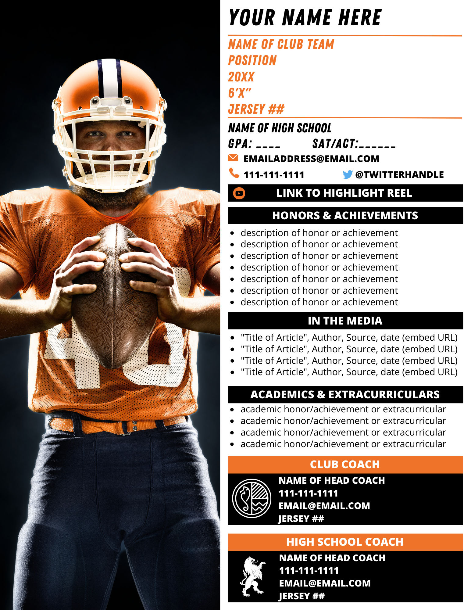 Football Player Profile Template