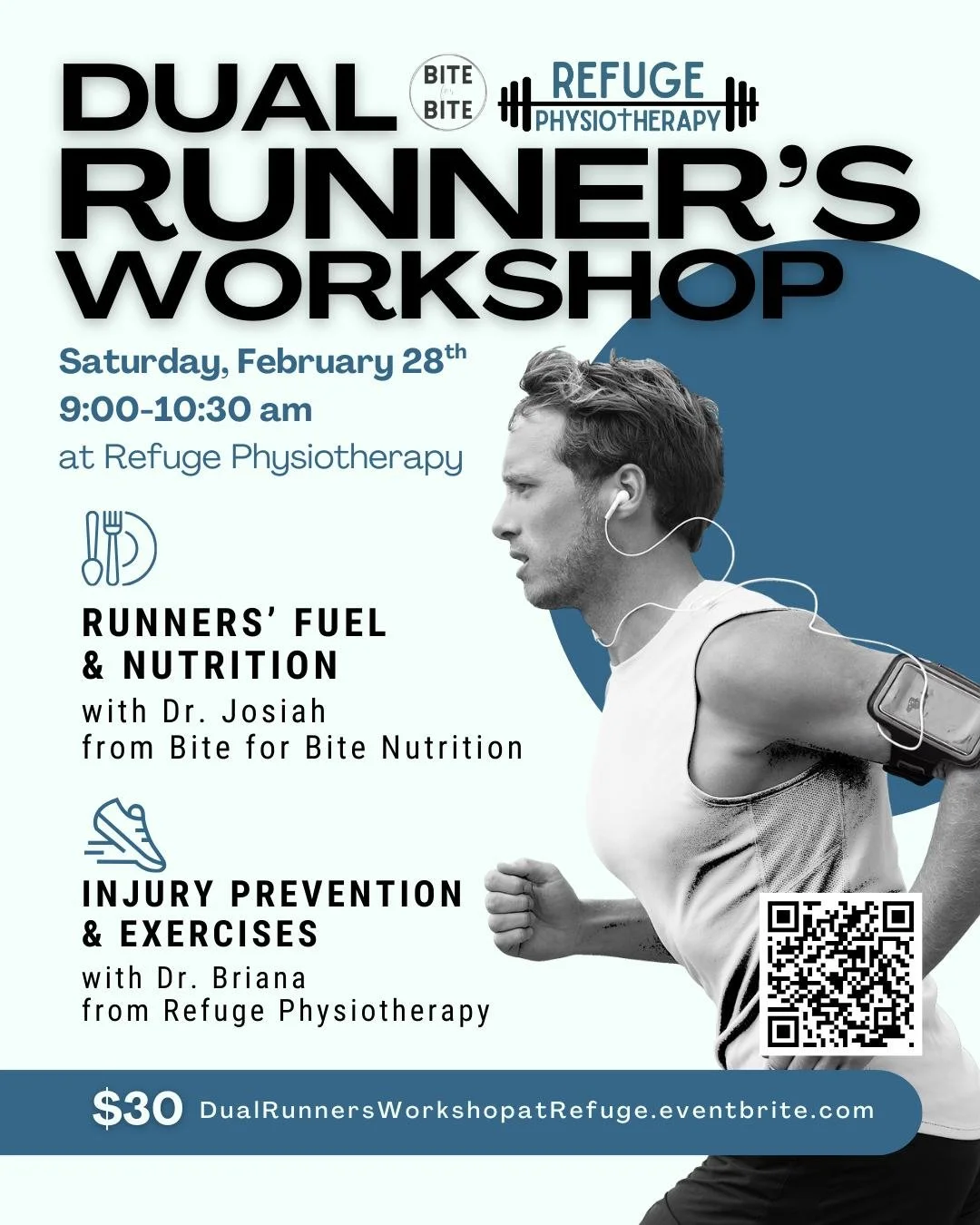 📢 CALLING ALL RUNNERS 📢
We've got something GOOD coming your way! 🏃&zwj;♀️

We're excited to announce our Dual Runner's Workshop on Saturday, February 28th!

Our own Dr. Briana is teaming up with Dr. Josiah from Bite for Bite Nutrition to bring yo