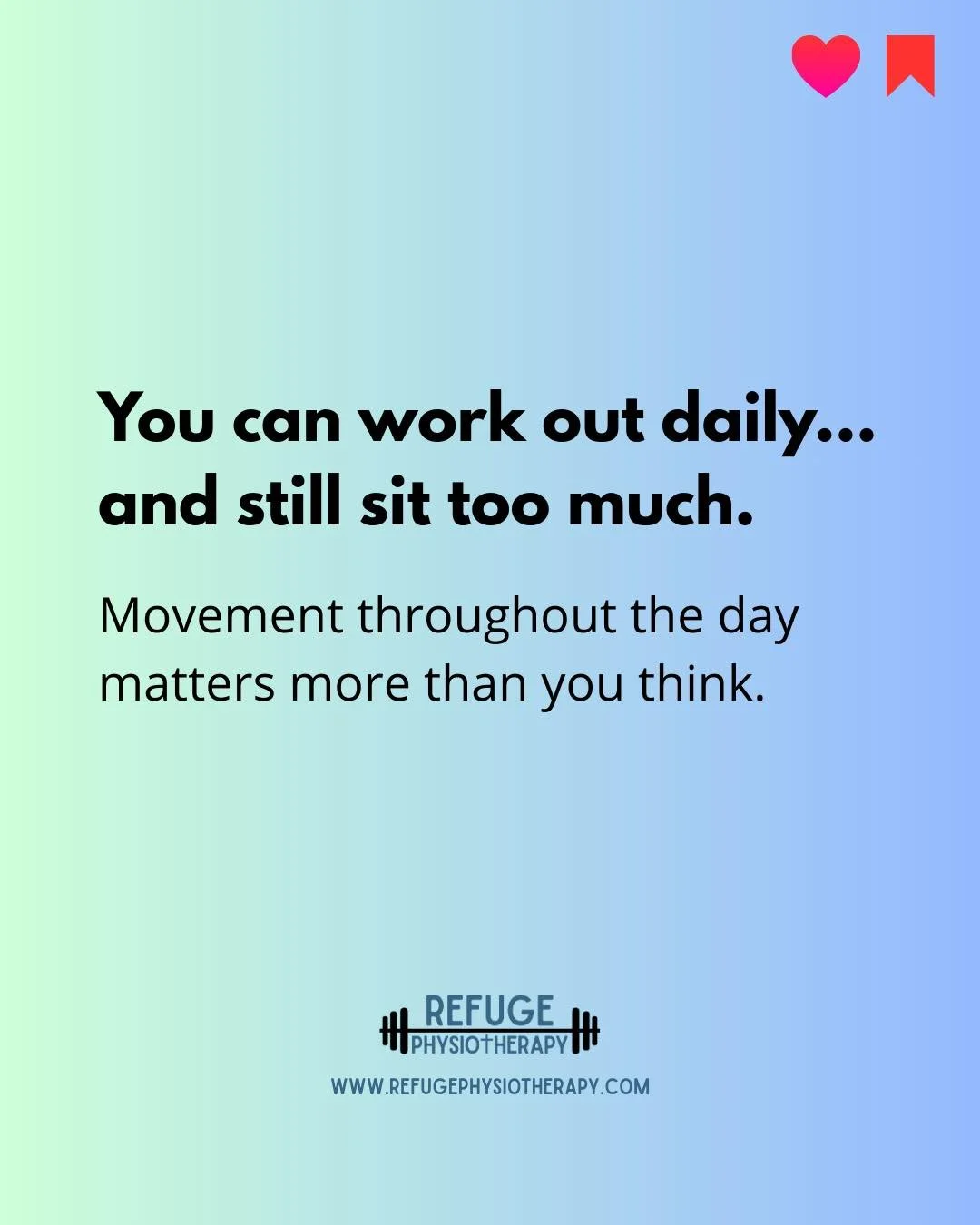 You can work out for 30 minutes a day and still be sitting too much.

Research continues to show that long, uninterrupted sitting can affect blood sugar, circulation, inflammation, and cardiovascular health. The good news is that your body responds q
