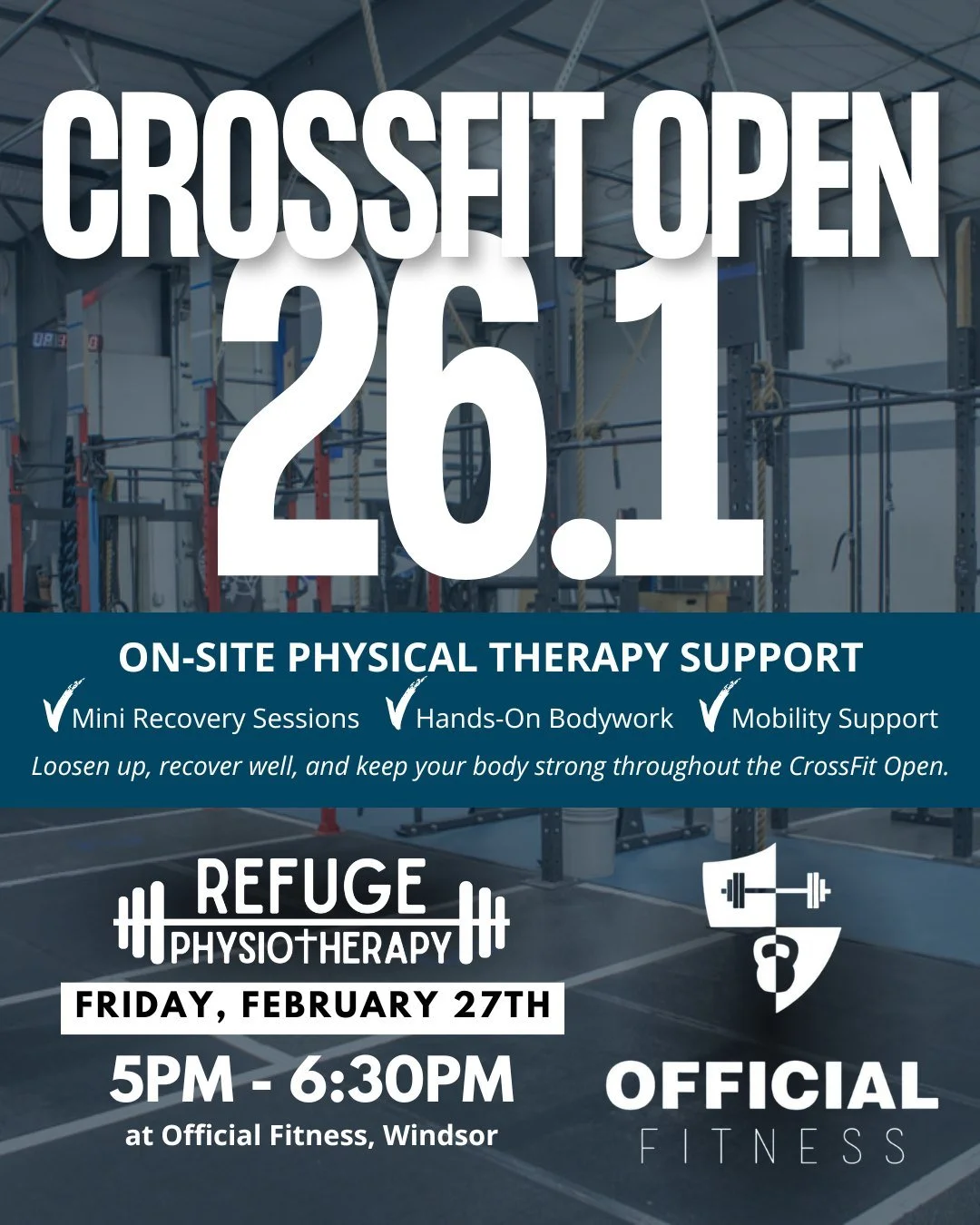 We're heading to Official Fitness 🏋️&zwj;♀️ for CrossFit Open 26.1!

We're setting up recovery tables to help athletes with hands-on bodywork, mobility support, and mini treatment sessions throughout the night.

Whether you're competing or cheering 