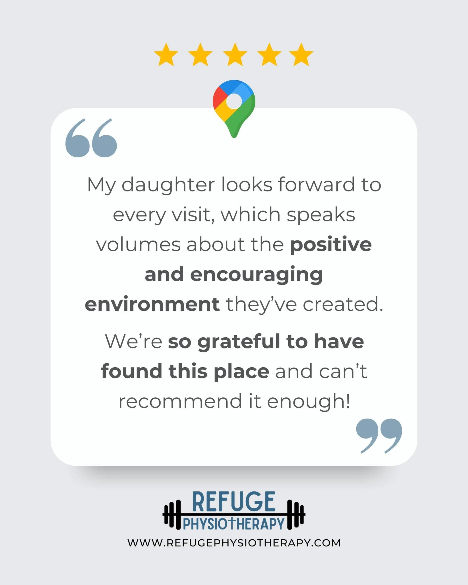 We are so grateful for families who trust us with their care.

Creating a space where patients feel welcomed, supported, and encouraged is just as important to us as the treatment itself. Hearing that someone looks forward to coming to physical thera