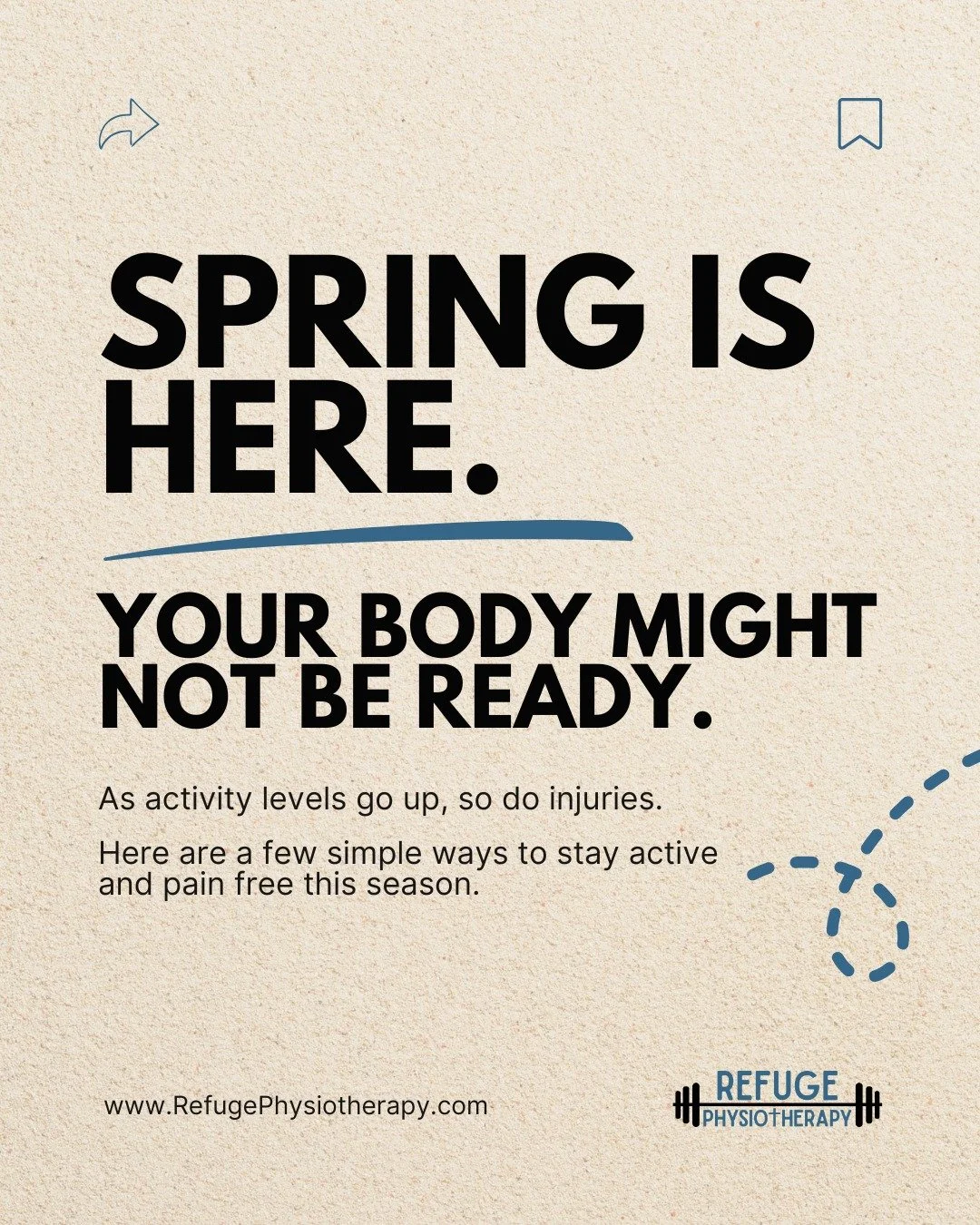 Happy First Day of SPRING! 

When activity levels increase quickly, injuries often follow.
These simple strategies can help you stay active and avoid setbacks.

Stay Strong. 💪

#NorthernColorado #Spring #PhysicalTherapy
