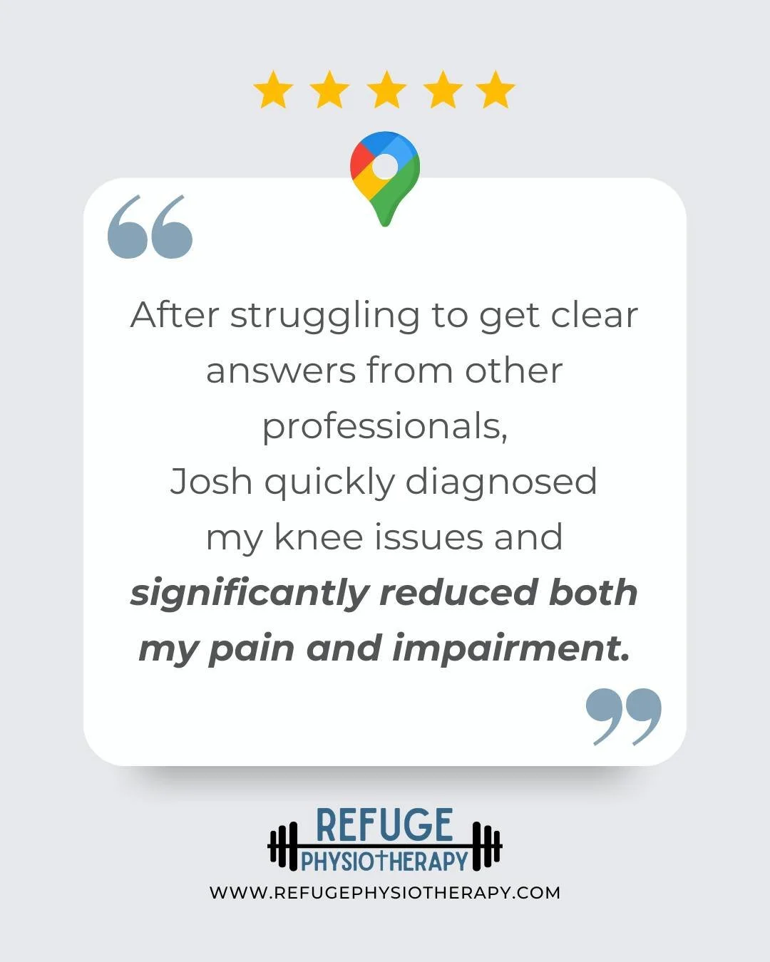 Thank you so much for taking the time to share your experience! We&rsquo;re grateful you trusted us with your care and are so glad you found relief.

"Josh Emerson from Refuge Physiotherapy is an amazing physical therapist! He has an incredible 