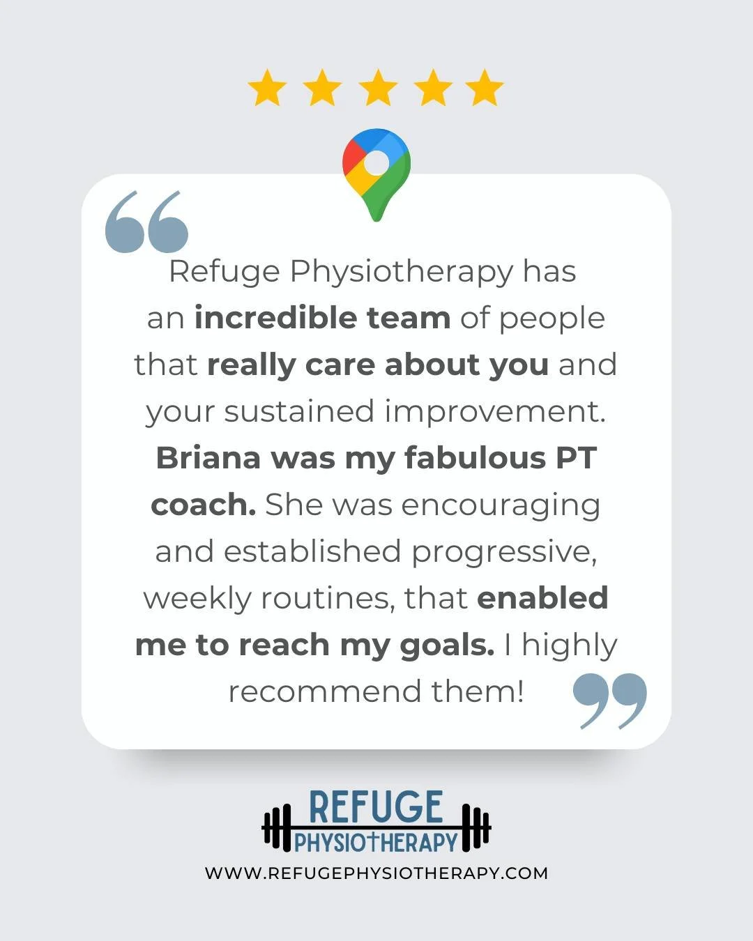 Thank you for taking the time to share your experience! We&rsquo;re so grateful you trusted us with your care and are proud to be part of your progress.

Briana brings such a thoughtful and encouraging approach to every patient she works with. Her ab