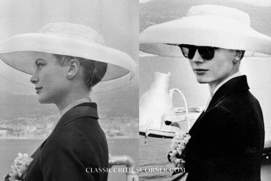 images of Grace Kelly wearing vintage sunglasses and a hat