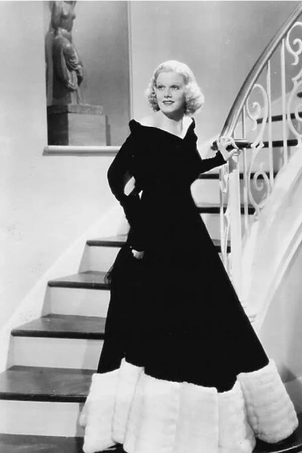 Image of Jean Harlow wearing a ballgown style gown in the 1930s