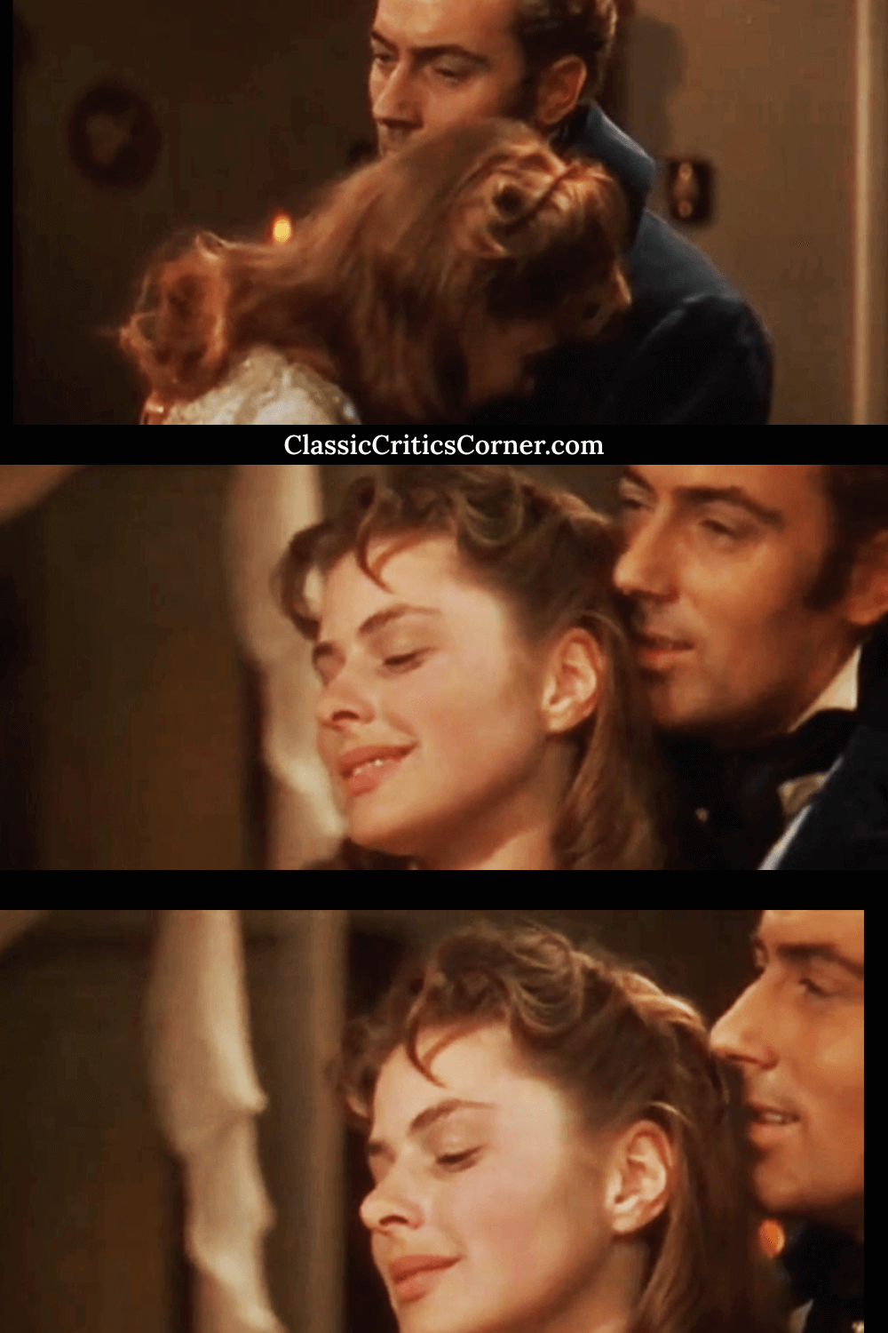 Under Capricorn 1949: Adare (Michael Wilding) kisses her (Ingrid Bergman) gently and tells her to dream of all of the wonderful things she’ll be doing soon.