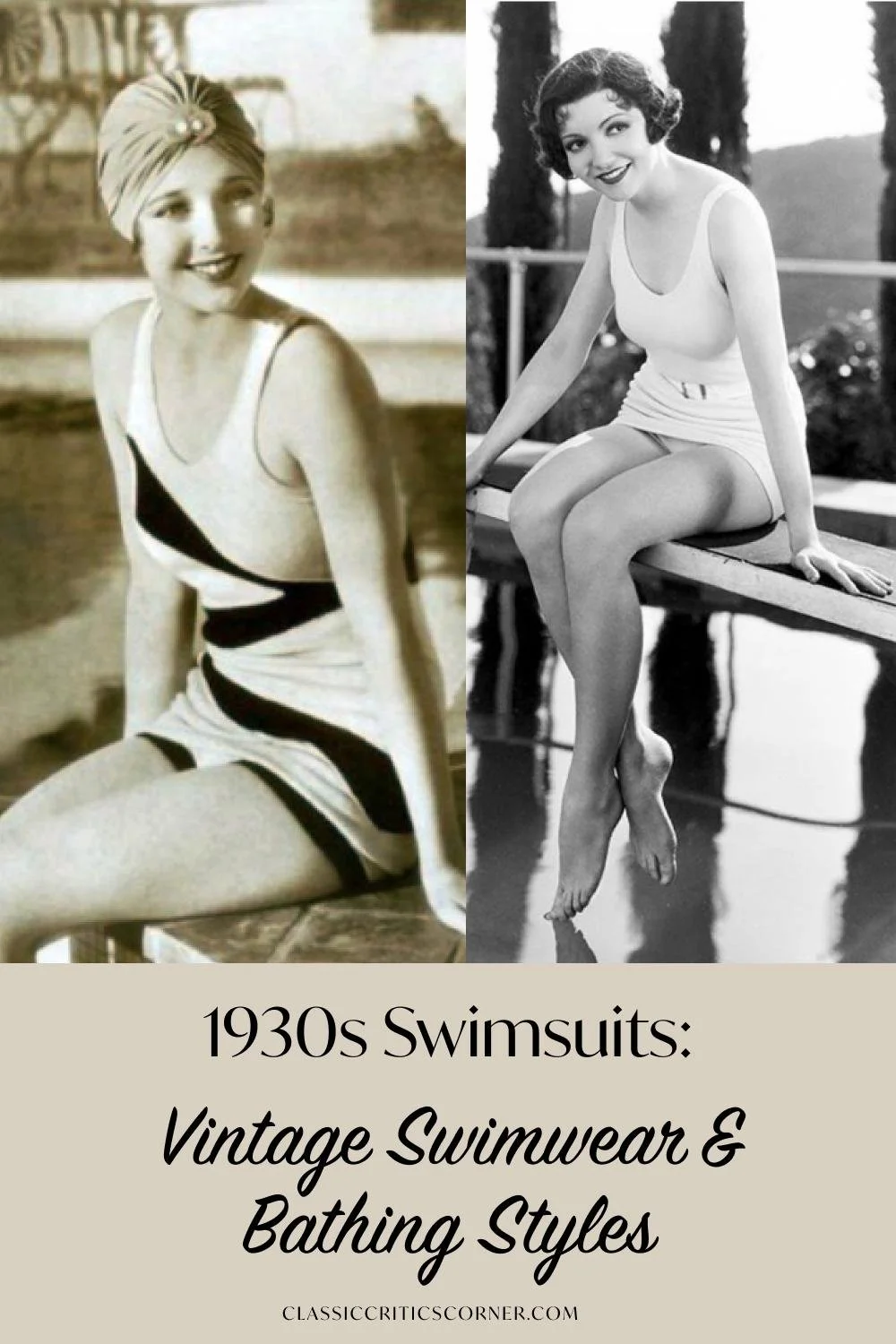 images of women in swimsuits with text overlay "1930s swimsuits: vintage swimwear & bathing styles"
