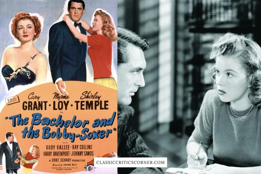 artwork and still from the 1940s comedy movie "the bachelor and the bobby soxer"