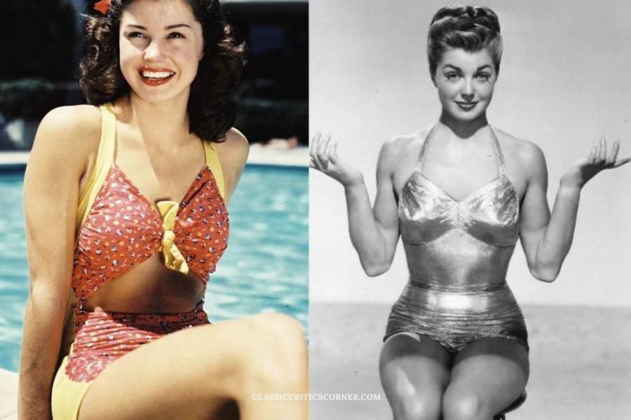 Images of Esther Williams wearing 1940s swimsuits