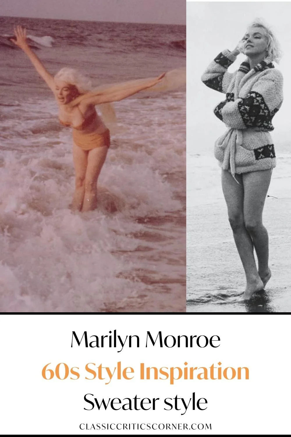 marilyn monroe wearing a sweater on the beach