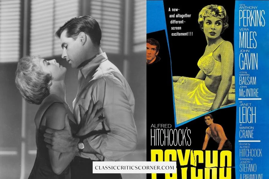 Cover image and screenshot of Alfred Hitchcock's Psycho movie