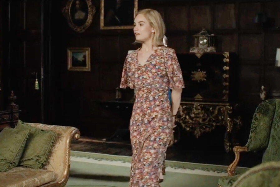 Image of Lily James wearing a 1930s day dress