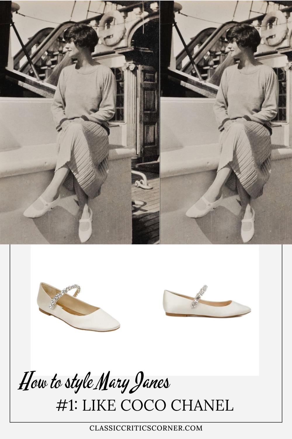 image of coco chanel wearing flat mary jane shoes