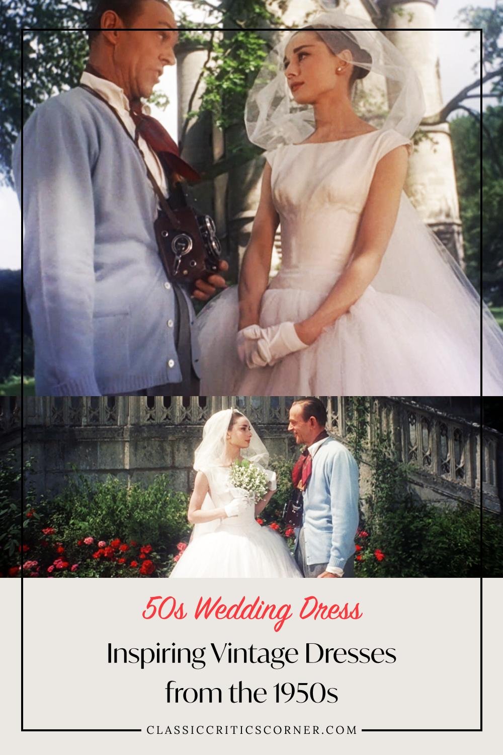Images of Audrey Hepburn in a wedding dress in the movie Funny Face