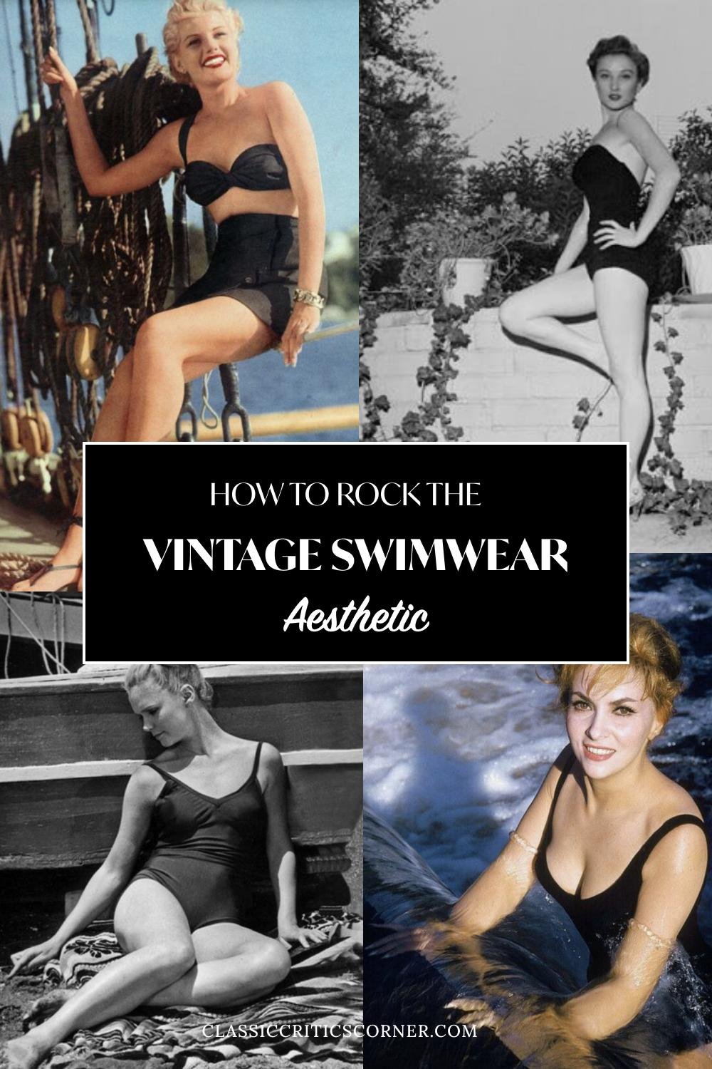 images of women in swimsuits with text overlay "how to rock the vintage swimwear aesthetic"