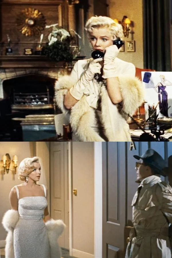 Images of Marilyn Monroe wearing a 1950s fur stole