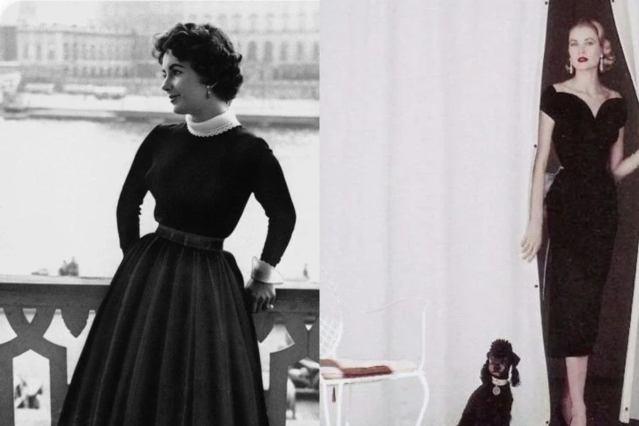 images of elizabeth taylor and grace kelly wearing black dresses
