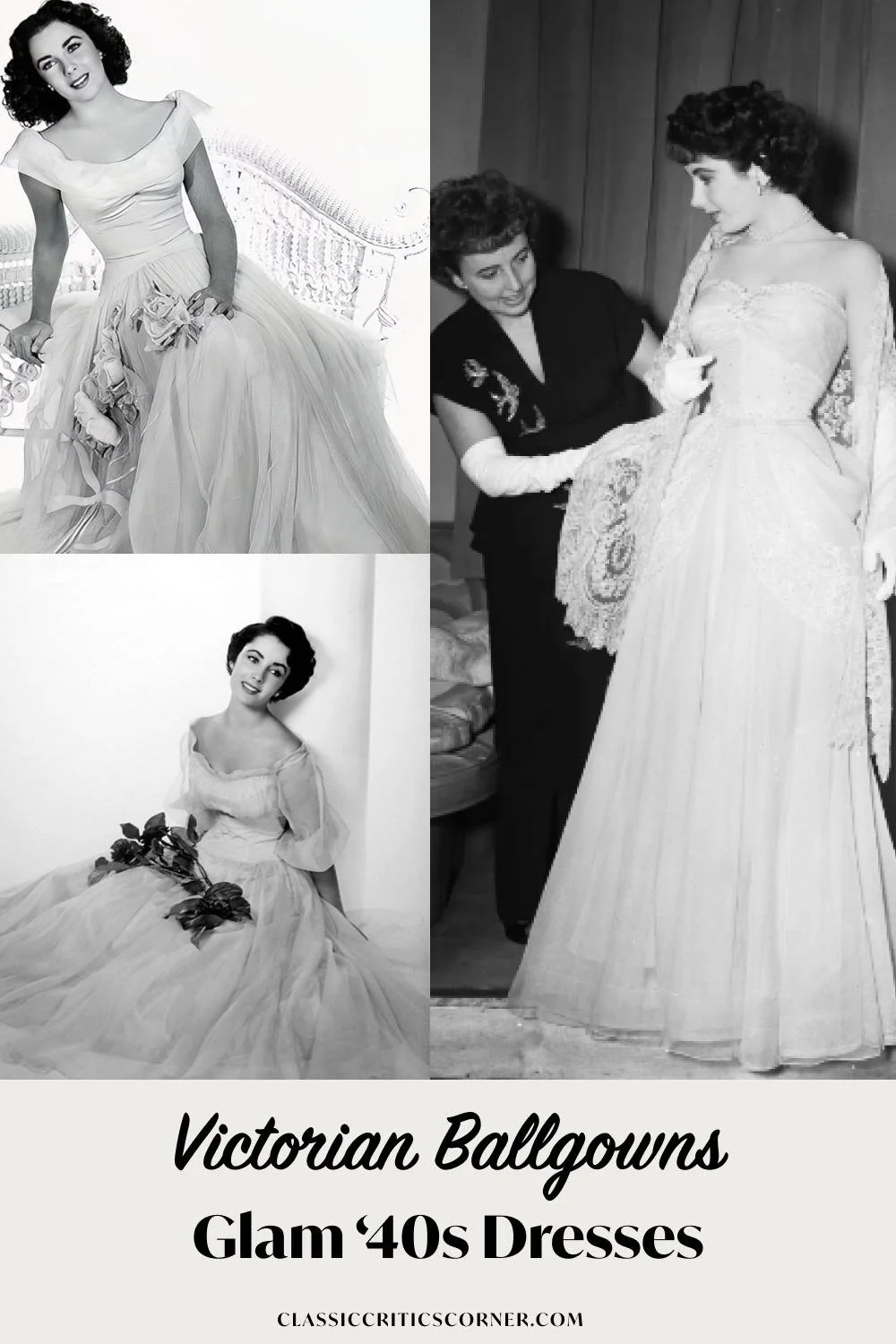 image of elizabeth taylor wearing a 1940s formal dress