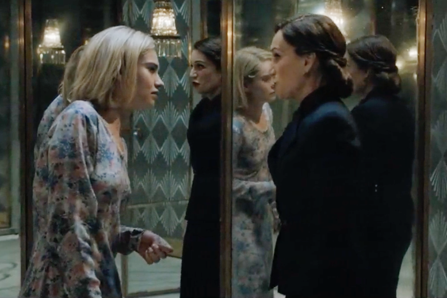 Lily James Rebecca costume