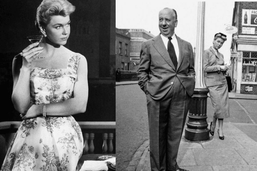 Images of Doris Day and Alfred Hithcock