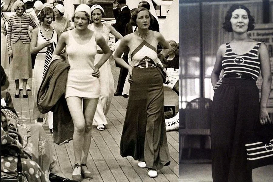images of women wearing swimsuit and accessories in the 1930s