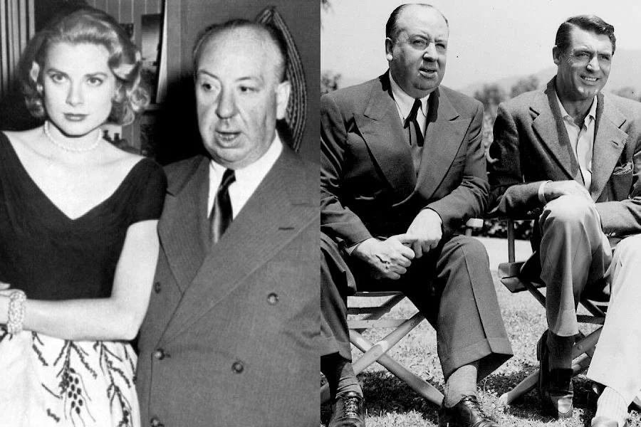 images of Alfred Hitchcock with Grace Kelly and Cary Grant
