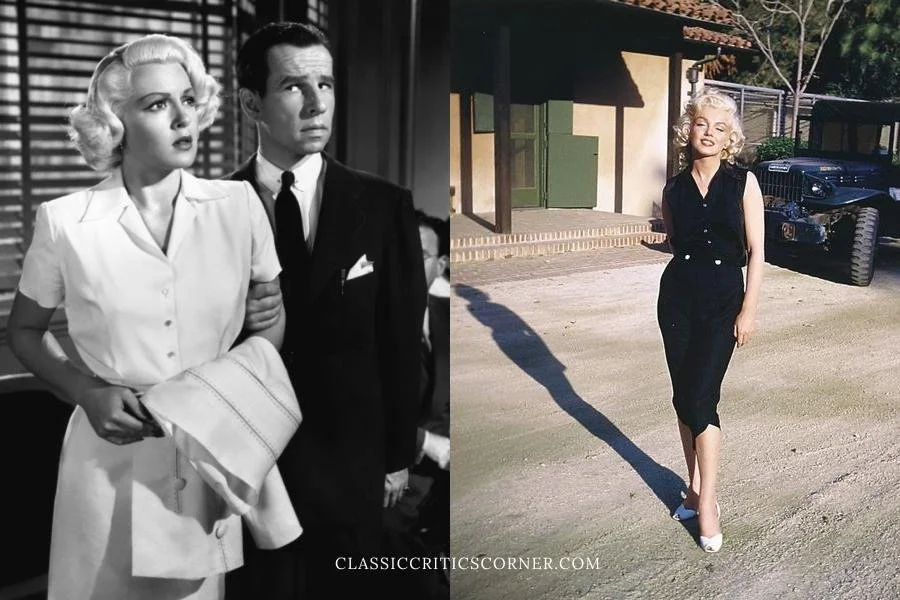 Images of Lana Turner and Marilyn Monroe wearing shirtdresses