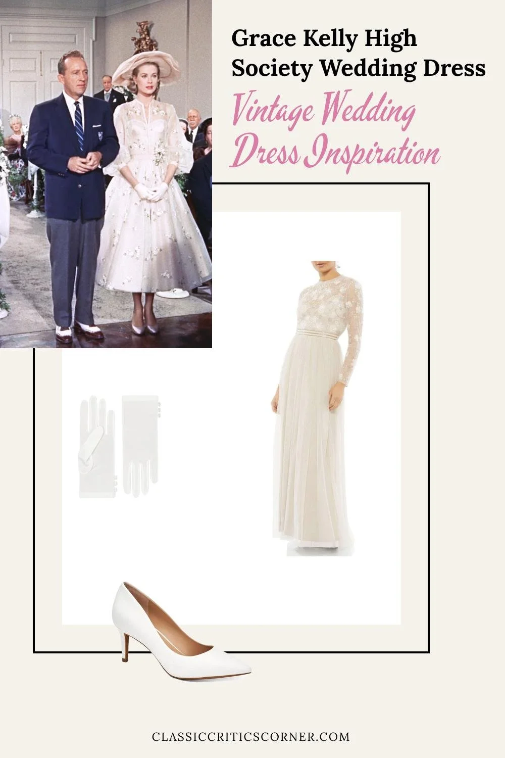 image of vintage wedding dresses with text overlay "grace kelly high society wedding dress vintage wedding dress inspiration"