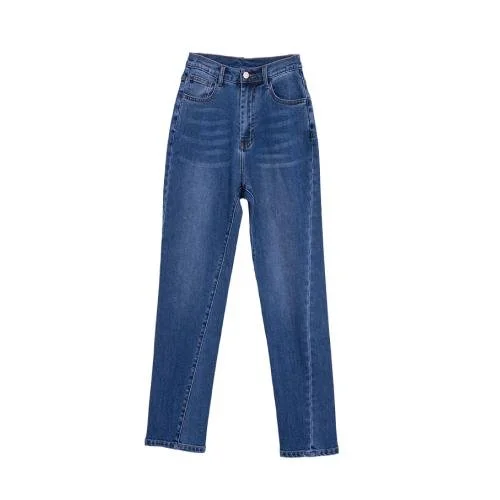 high-waisted blue jeans
