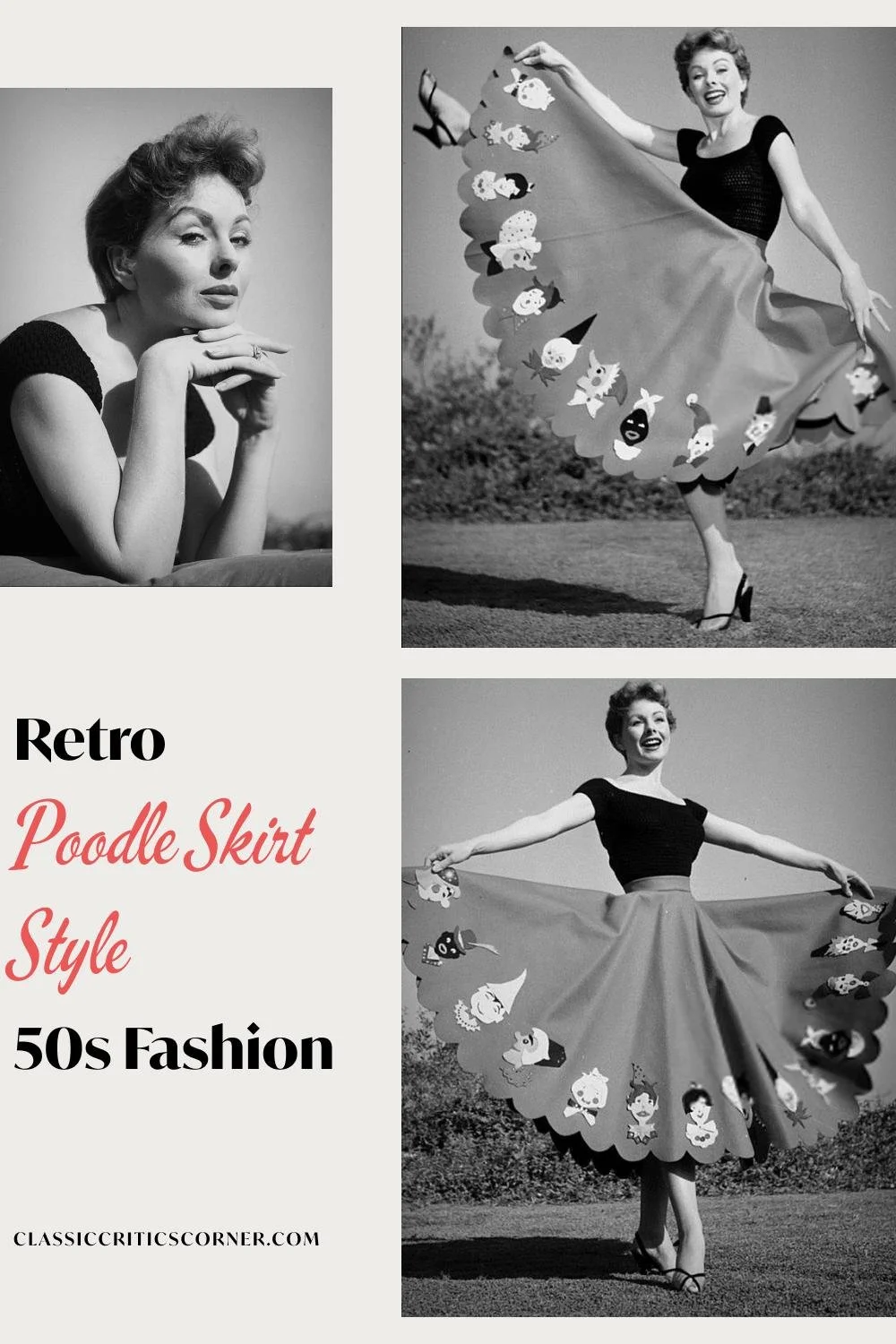 images of women in poodle skirts with text overlay retro poodle skirt style 50s fashion"