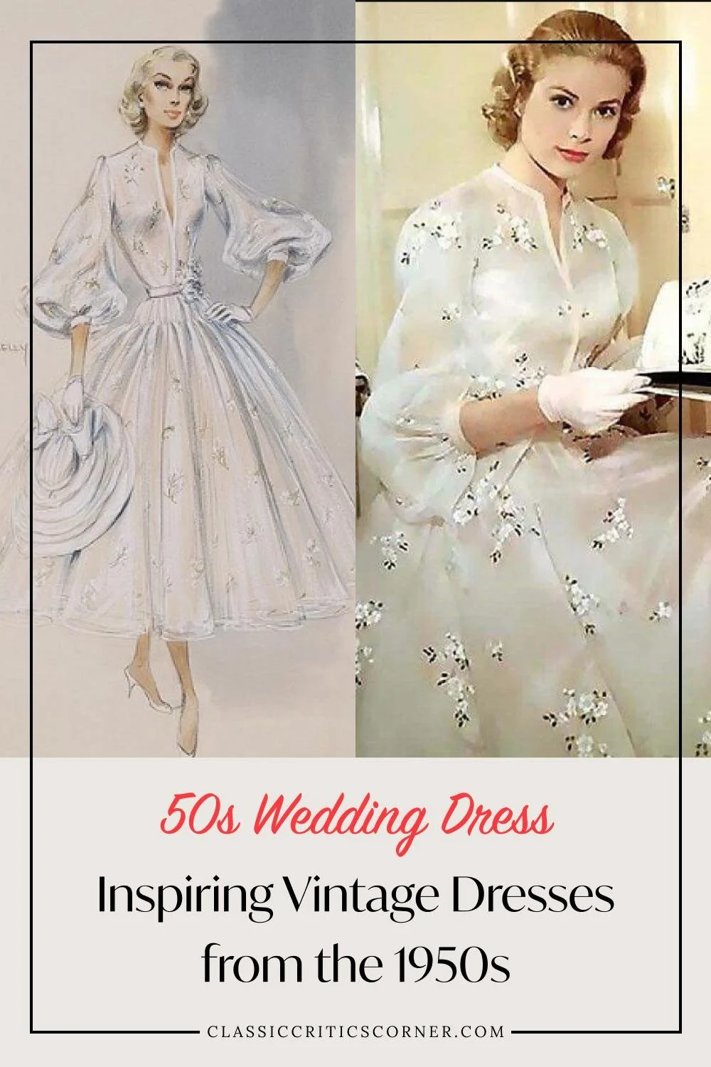 fashion illustration and image of Grace Kelly wearing a wedding dress in High Society