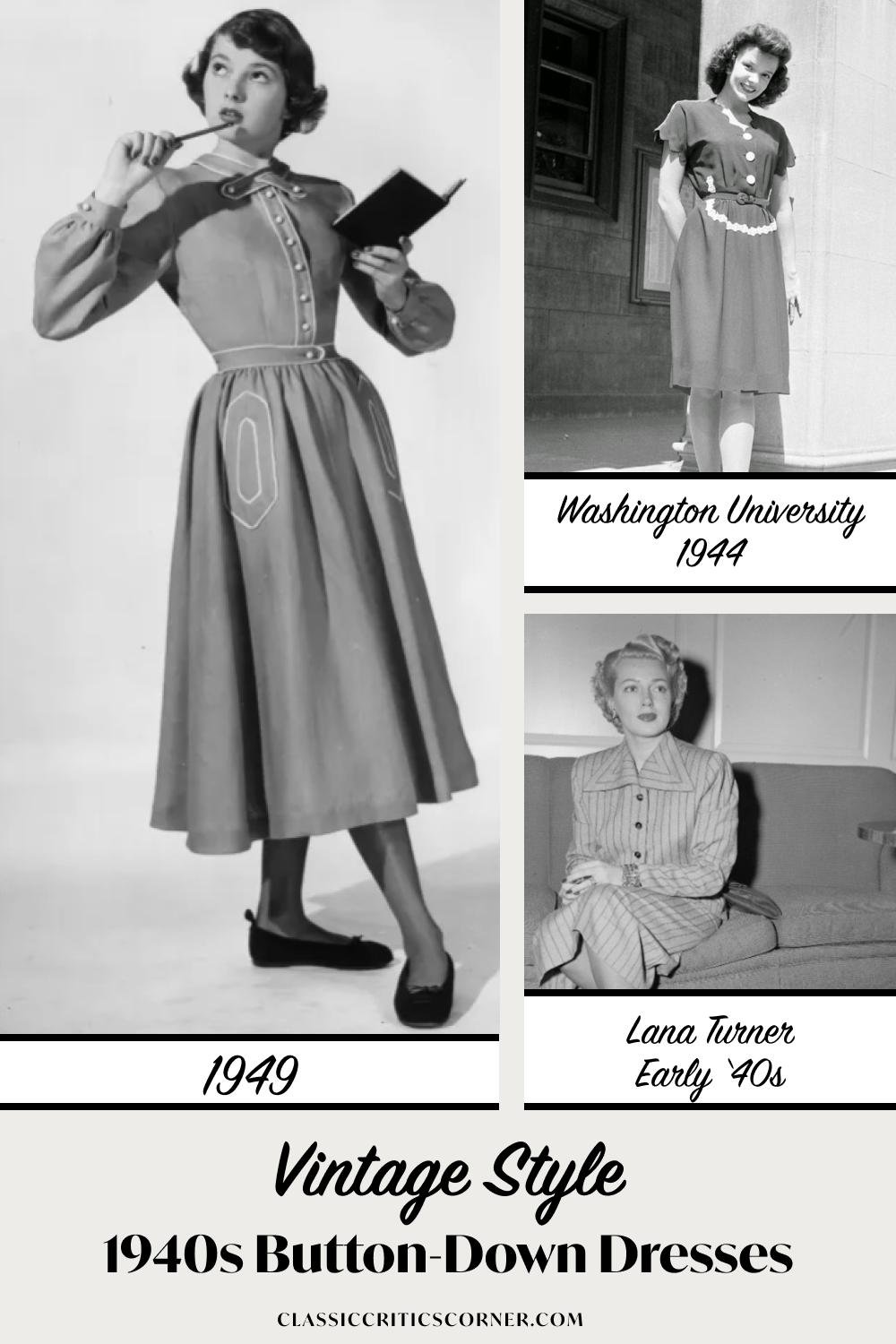 Images of women wearing 1940s casual dresses
