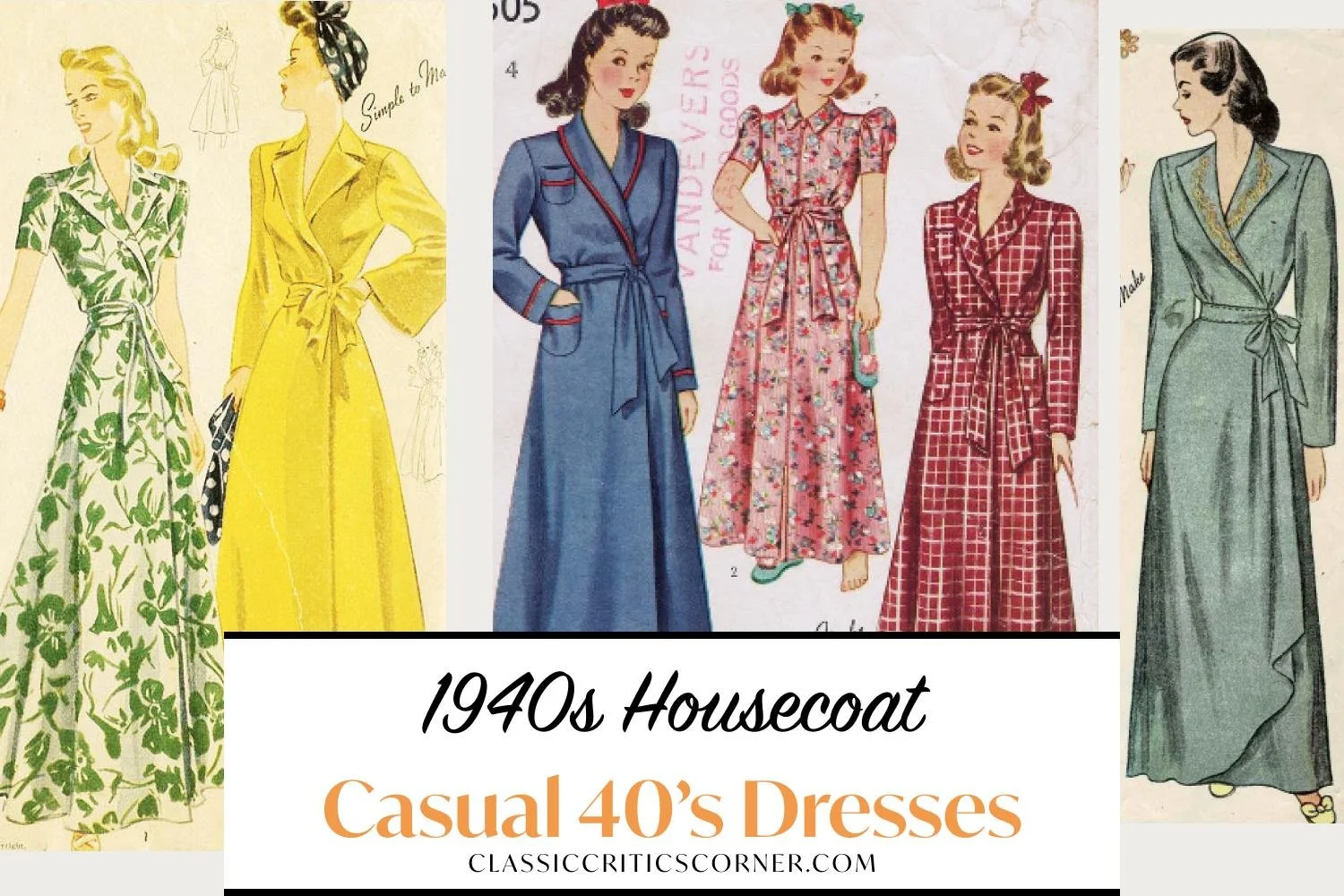 illustrations of 40s style housecoats