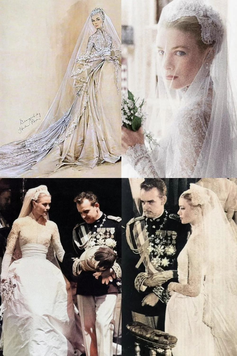 Images and fashion illustrations of Grace Kelly's 50s Wedding Dress