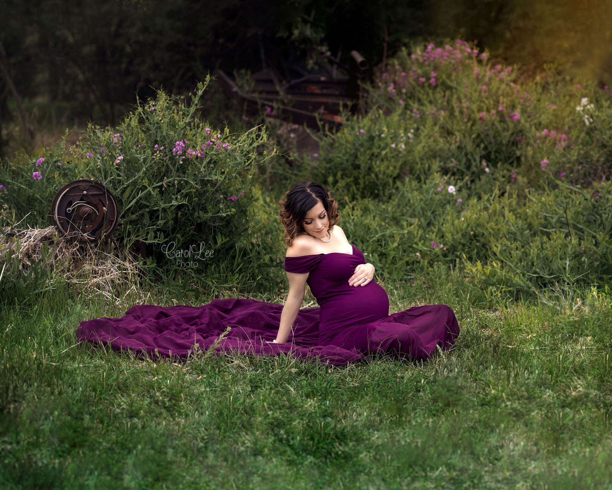 Purple Flowers Grass Light
