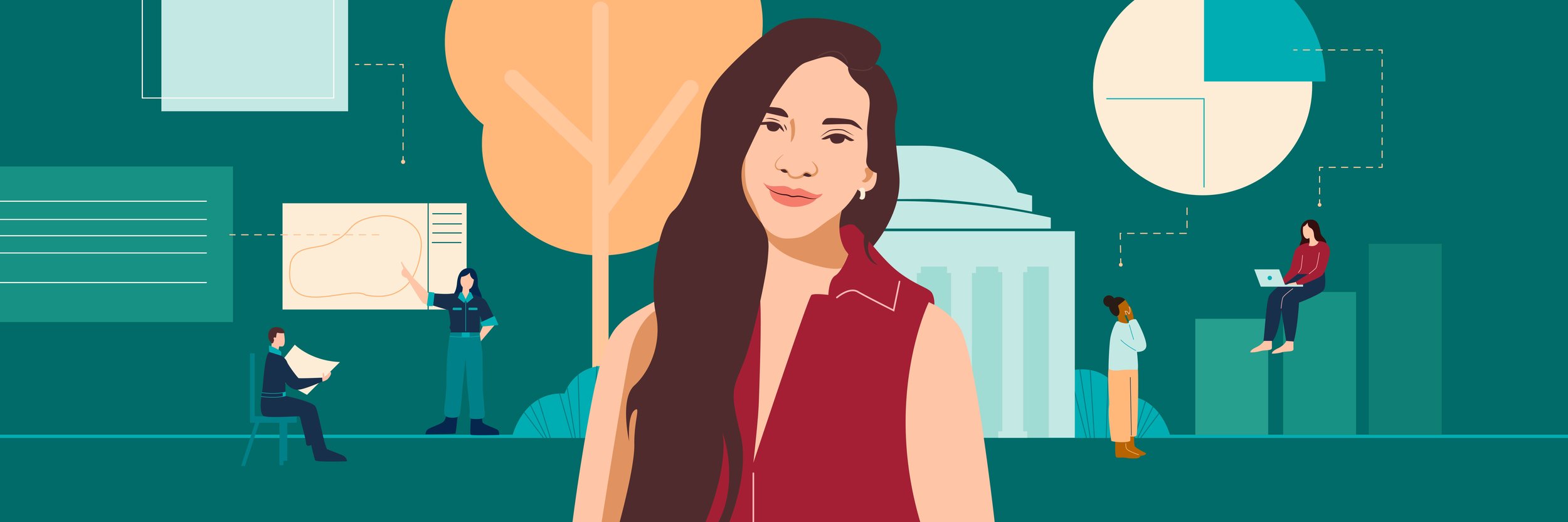 Editorial illustration for MIT's spotlights on alumnis