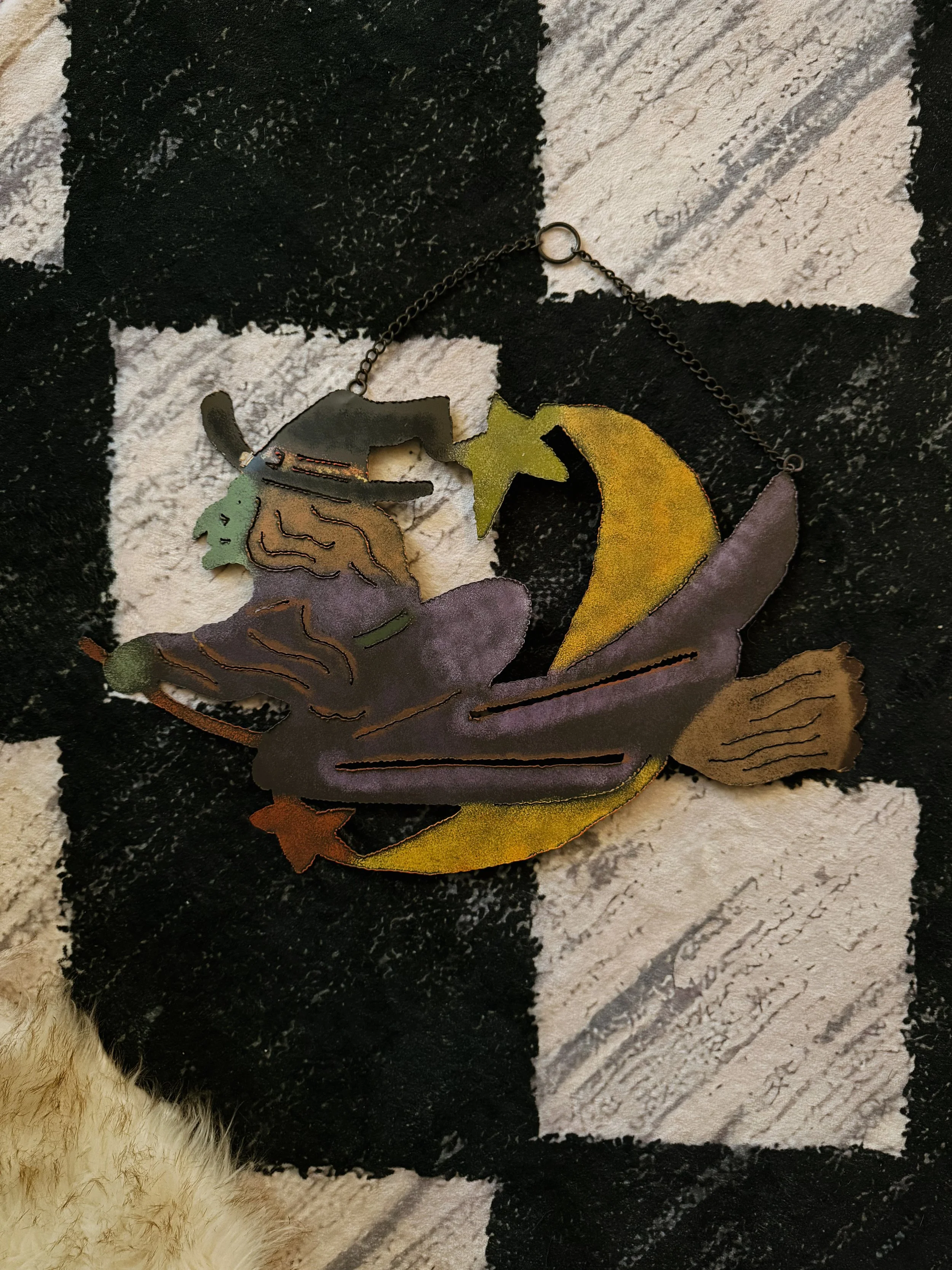 Vtg Metal Witch Sign
