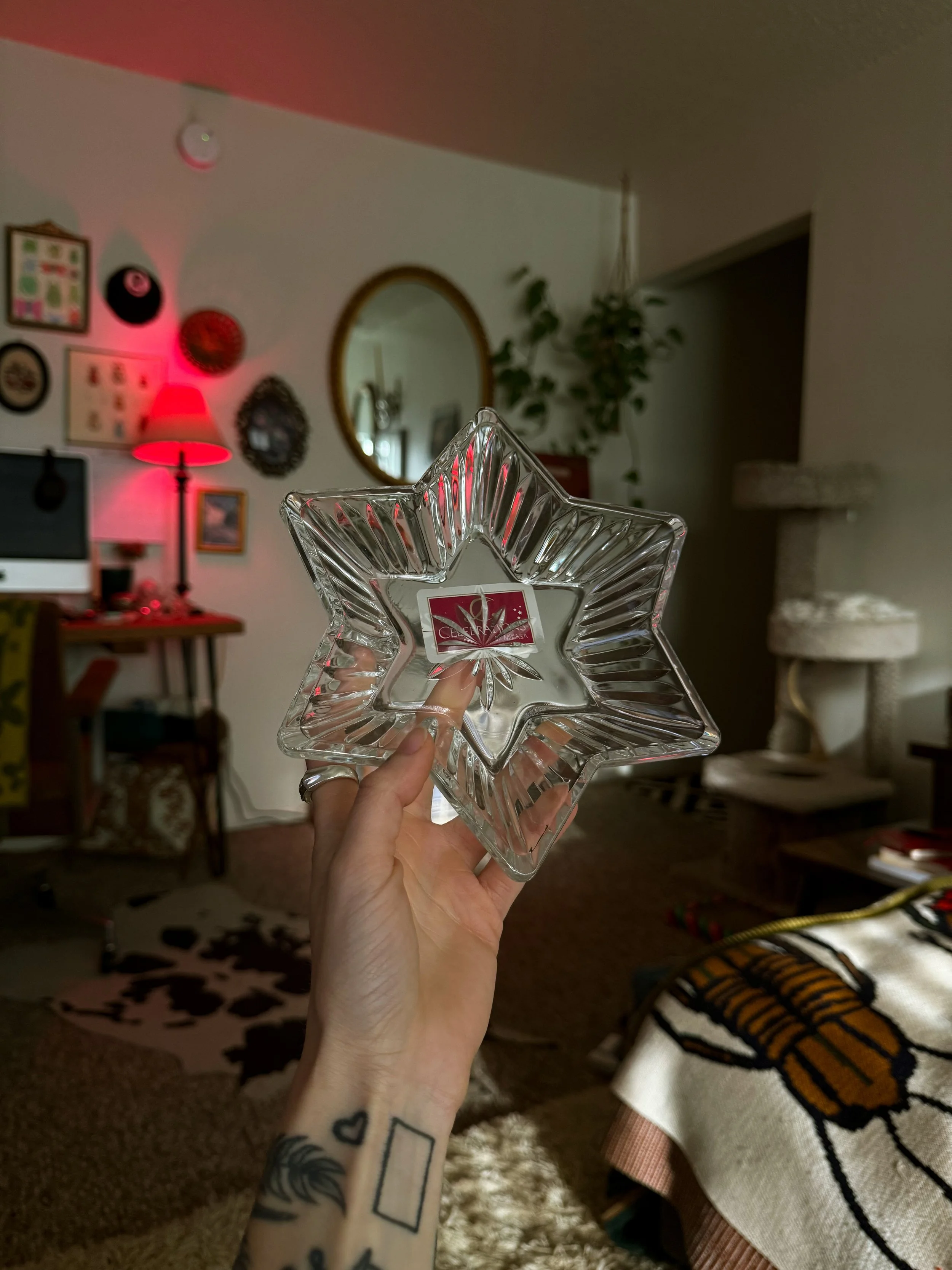 Vtg Crystal Glass Star Dish